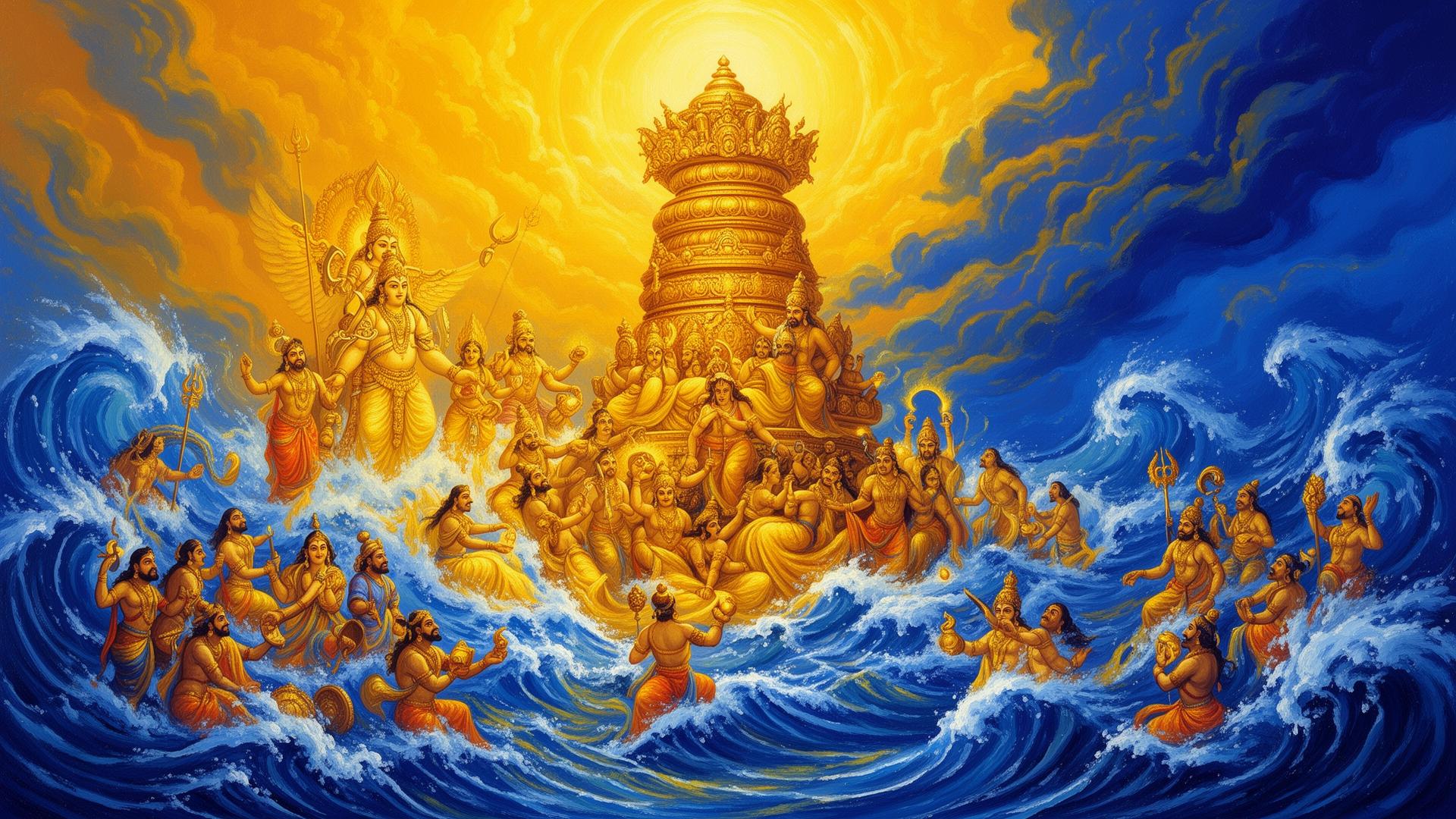 Samudra Manthan - Churning the Ocean of Knowledge Artwork Image Graphic